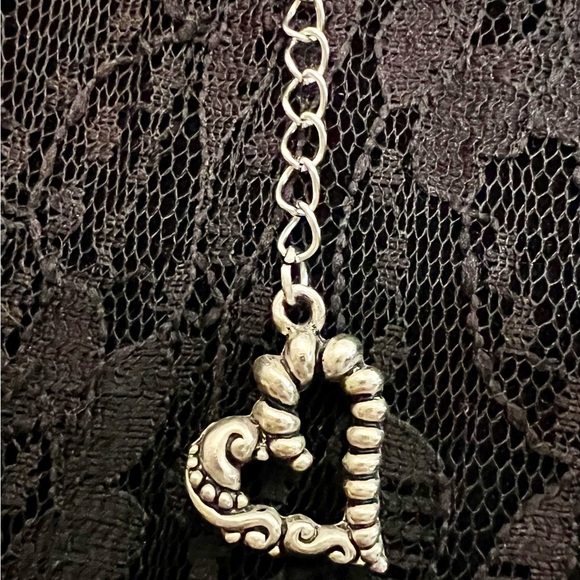 Melancholia Swirly & Silvery Large Heart Pendant on a Black Corded Necklace - Picture 5 of 11